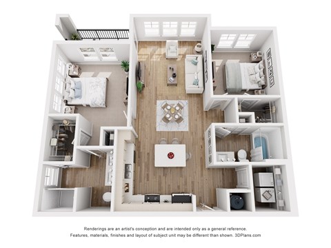 Floor plan for 2 beds, 2 baths, 1103 sqft